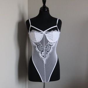 White Sheer Eyelash Lace Teddy Bodysuit